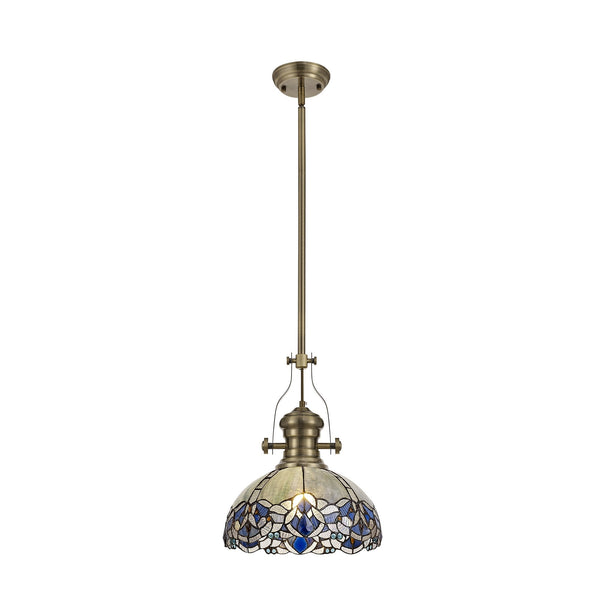 Fremington Antique Brass Pendant with Blue Oakley Tiffany Shade