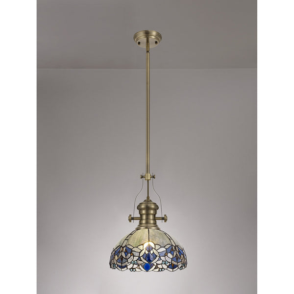 Fremington Antique Brass Pendant with Blue Oakley Tiffany Shade