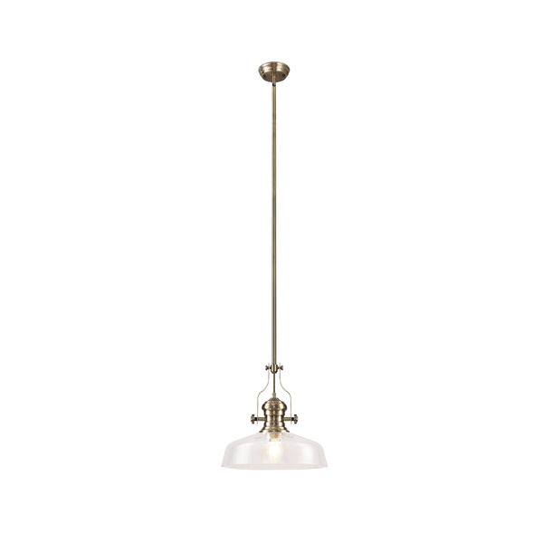 Fremington E27 Antique Brass Linear Pendant With Large Flat Round Glass Shades