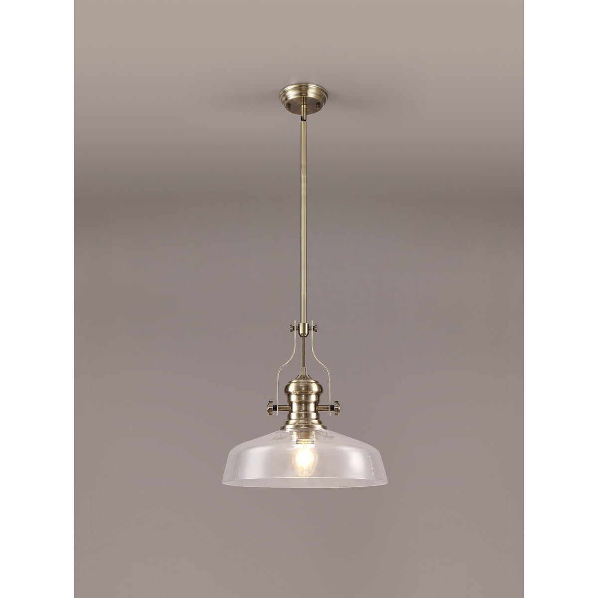 Fremington E27 Antique Brass Linear Pendant With Large Flat Round Glass Shades