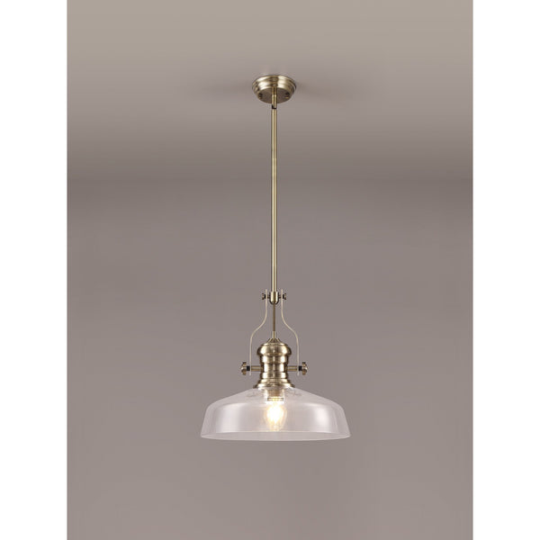 Fremington E27 Antique Brass Linear Pendant With Large Flat Round Glass Shades