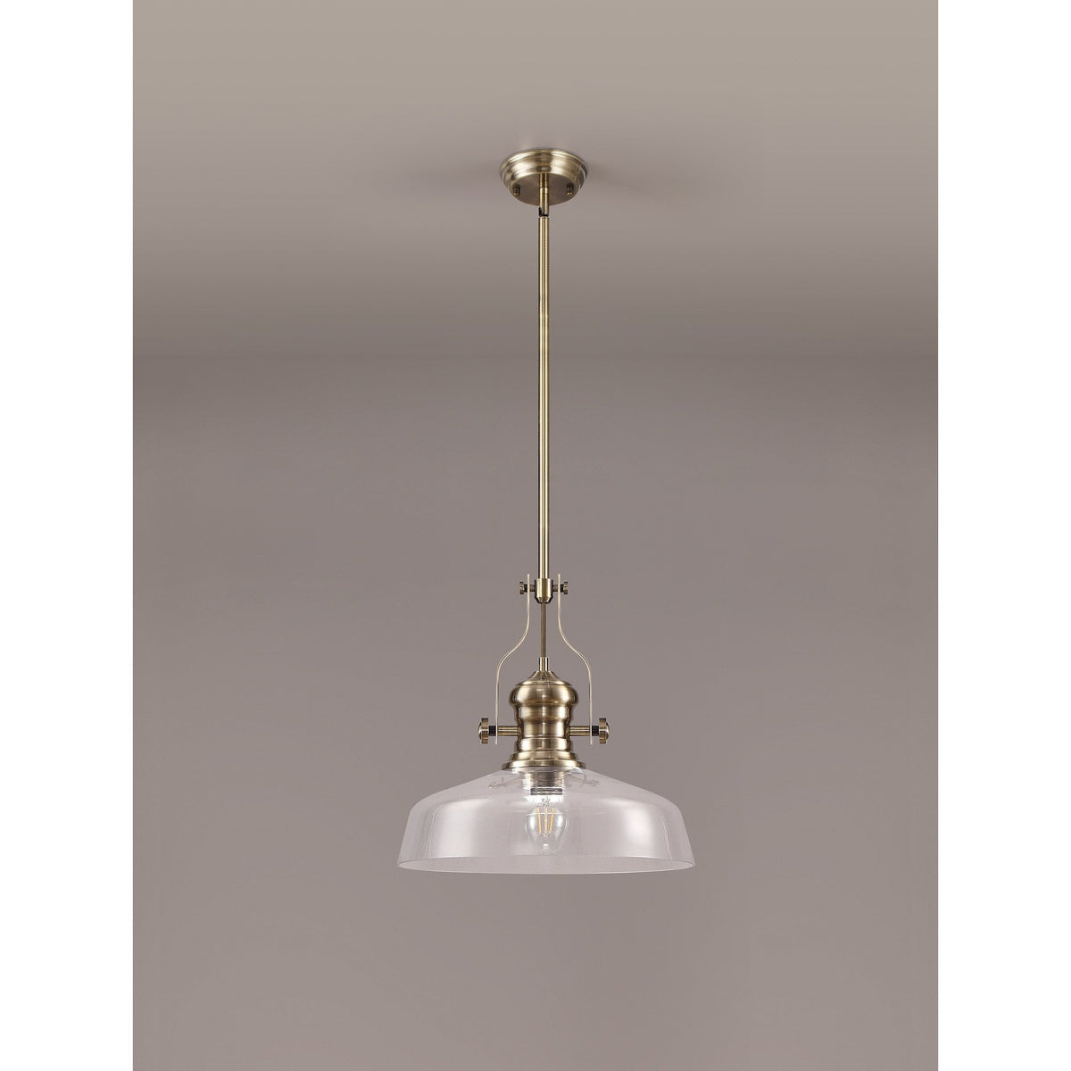 Fremington E27 Antique Brass Linear Pendant With Large Flat Round Glass Shades