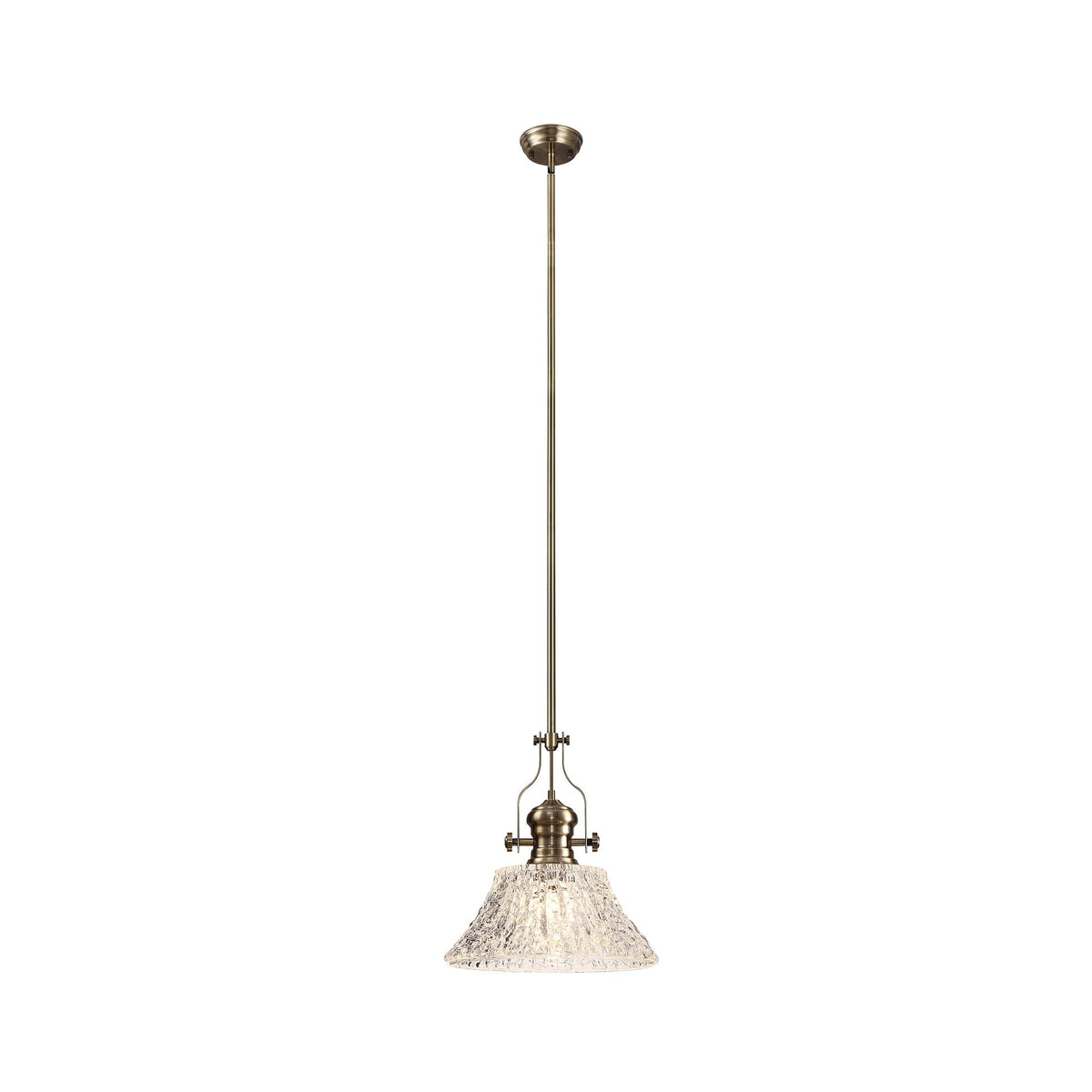 Fremington E27 Antique Brass Pendant With Large Patterned Round Shade