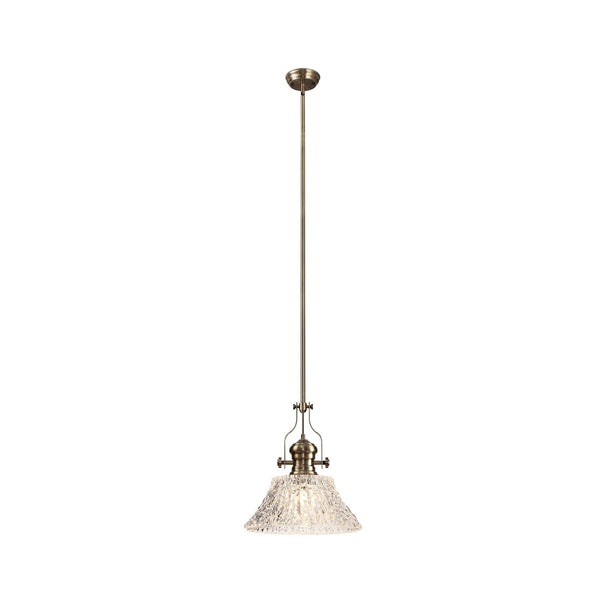 Fremington E27 Antique Brass Pendant With Large Patterned Round Shade