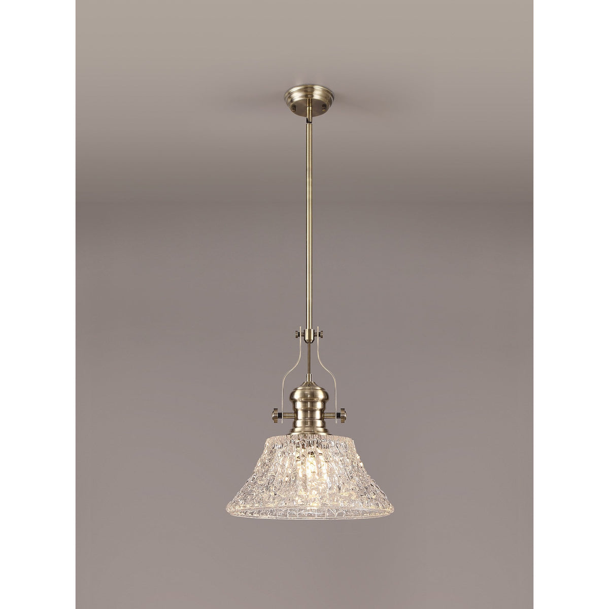 Fremington E27 Antique Brass Pendant With Large Patterned Round Shade