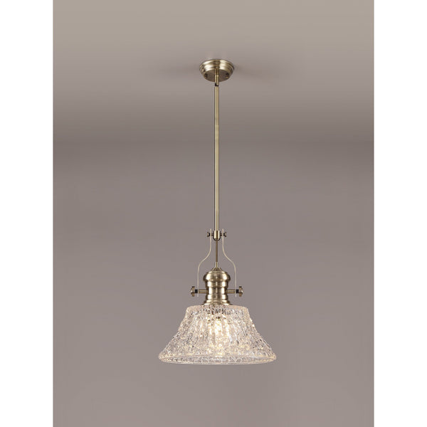 Fremington E27 Antique Brass Pendant With Large Patterned Round Shade