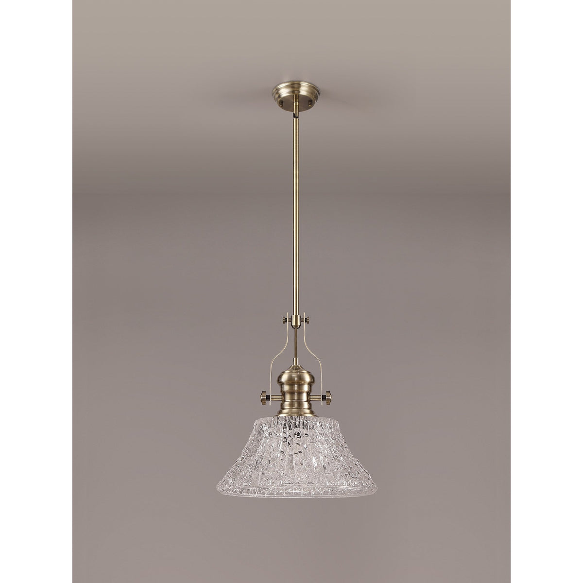 Fremington E27 Antique Brass Pendant With Large Patterned Round Shade