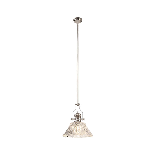 Fremington E27 Polished Nickel Pendant with Large Patterned Round Shade