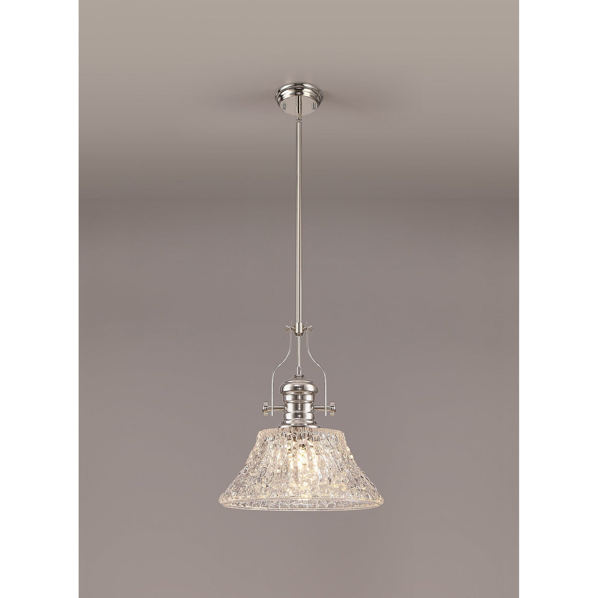 Fremington E27 Polished Nickel Pendant with Large Patterned Round Shade