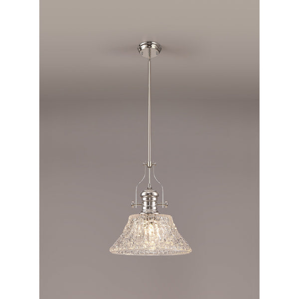 Fremington E27 Polished Nickel Pendant with Large Patterned Round Shade
