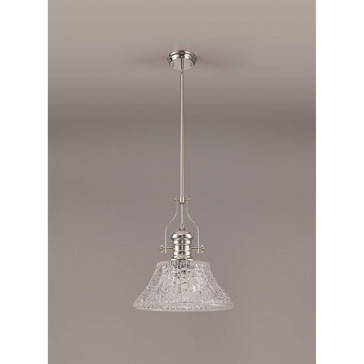 Fremington E27 Polished Nickel Pendant with Large Patterned Round Shade