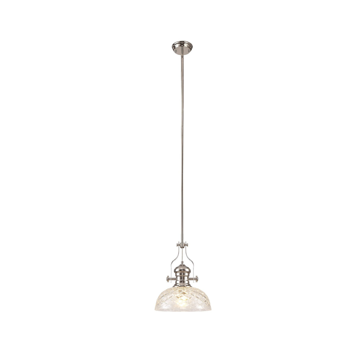 Fremington E27 Polished Nickel Pendant With Flat Round Patterned Shade