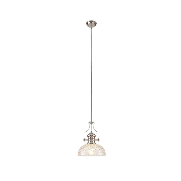 Fremington E27 Polished Nickel Pendant With Flat Round Patterned Shade