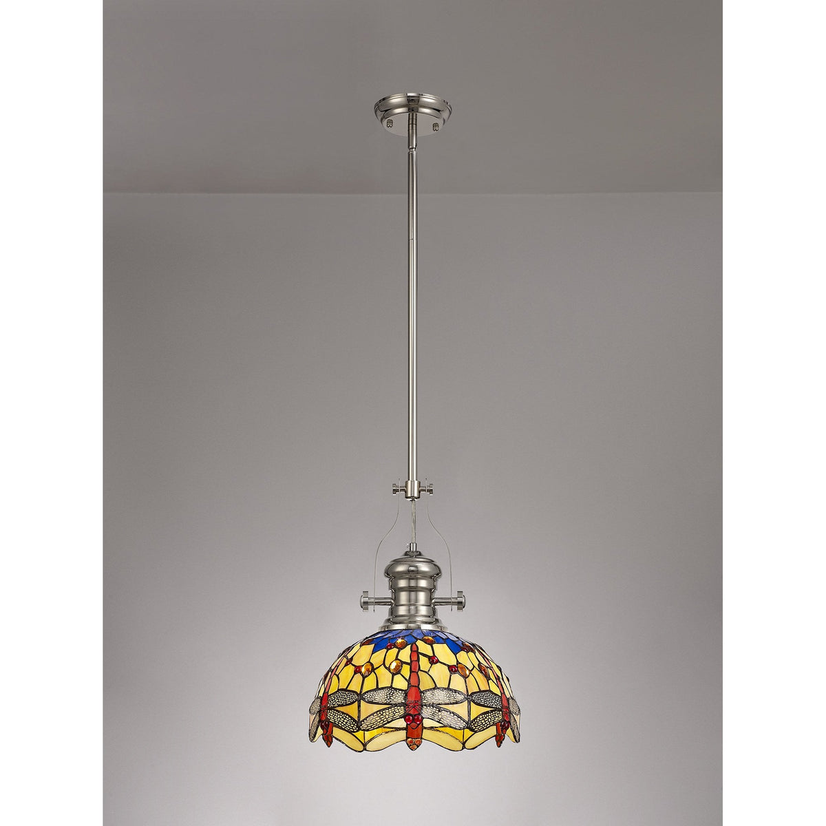 Fremington E27 Polished Nickel Pendant With Flat Round Patterned Shade