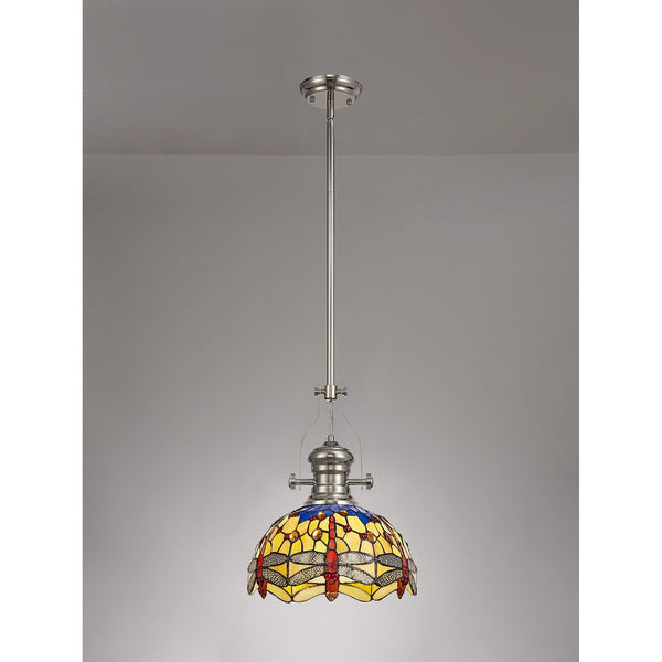 Fremington E27 Polished Nickel Pendant With Flat Round Patterned Shade