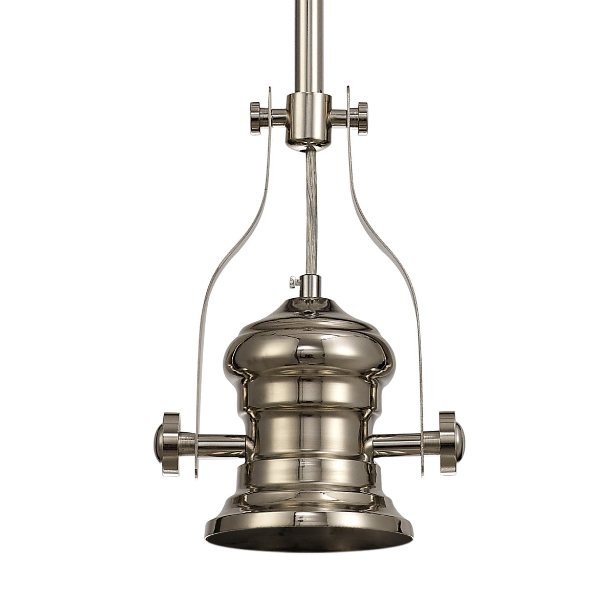 Fremington E27 Polished Nickel Pendant With Flat Round Patterned Shade