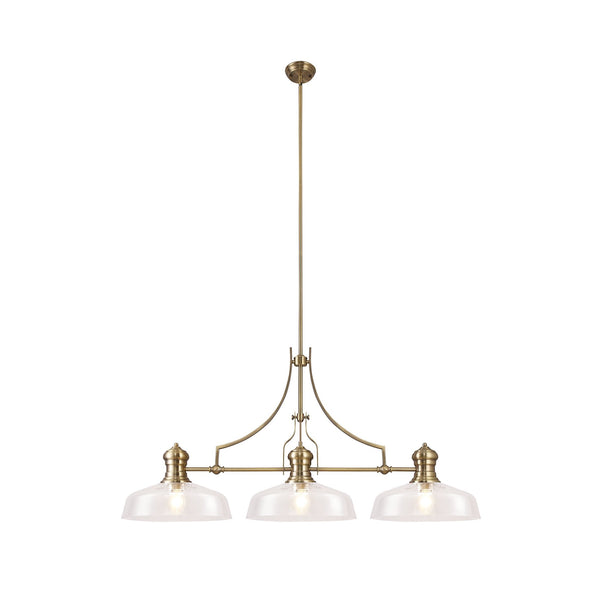 Fremington E27 Antique Brass Linear Pendant With Large Flat Round Shades