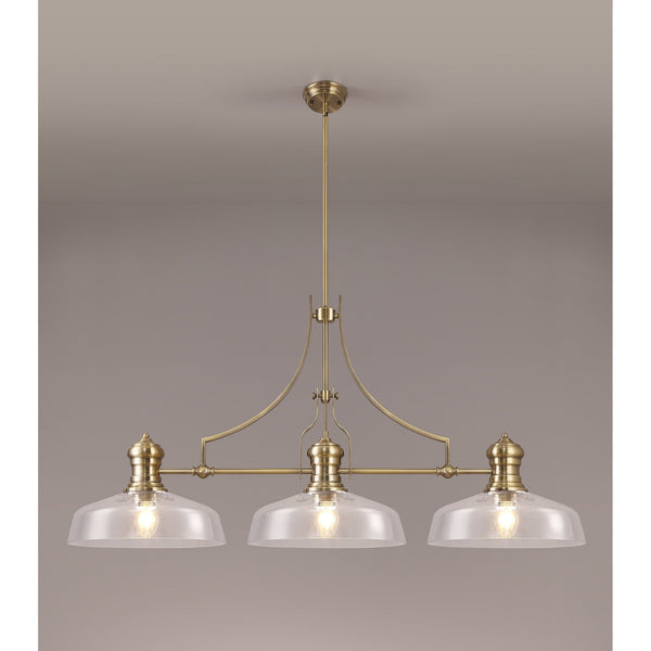 Fremington E27 Antique Brass Linear Pendant With Large Flat Round Shades