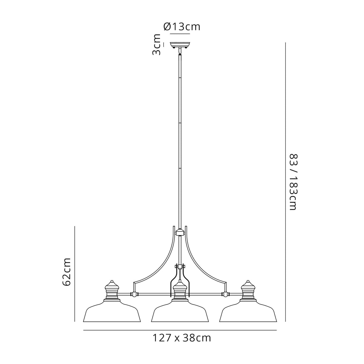 Fremington E27 Antique Brass Linear Pendant With Large Flat Round Shades
