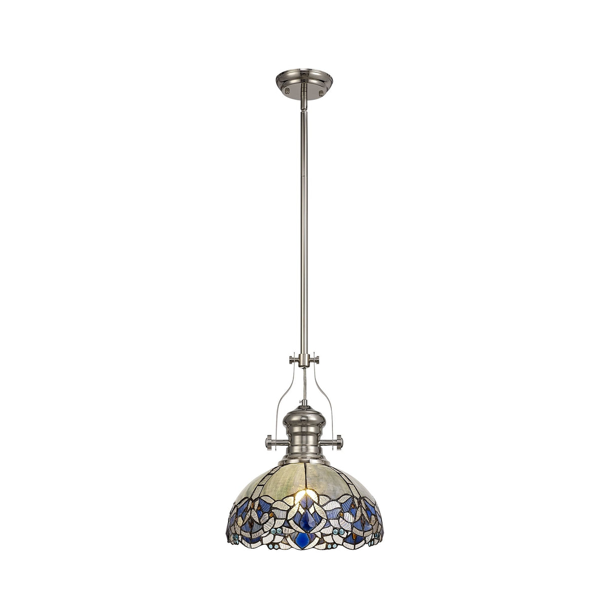 Fremington Polished Nickel Pendant with Blue Oakley Tiffany Shade