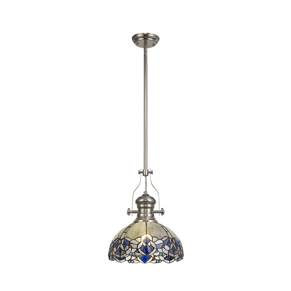 Fremington Polished Nickel Pendant with Blue Oakley Tiffany Shade