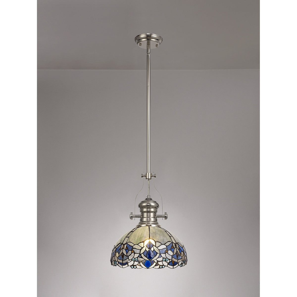 Fremington Polished Nickel Pendant with Blue Oakley Tiffany Shade