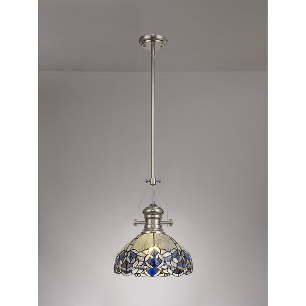 Fremington Polished Nickel Pendant with Blue Oakley Tiffany Shade