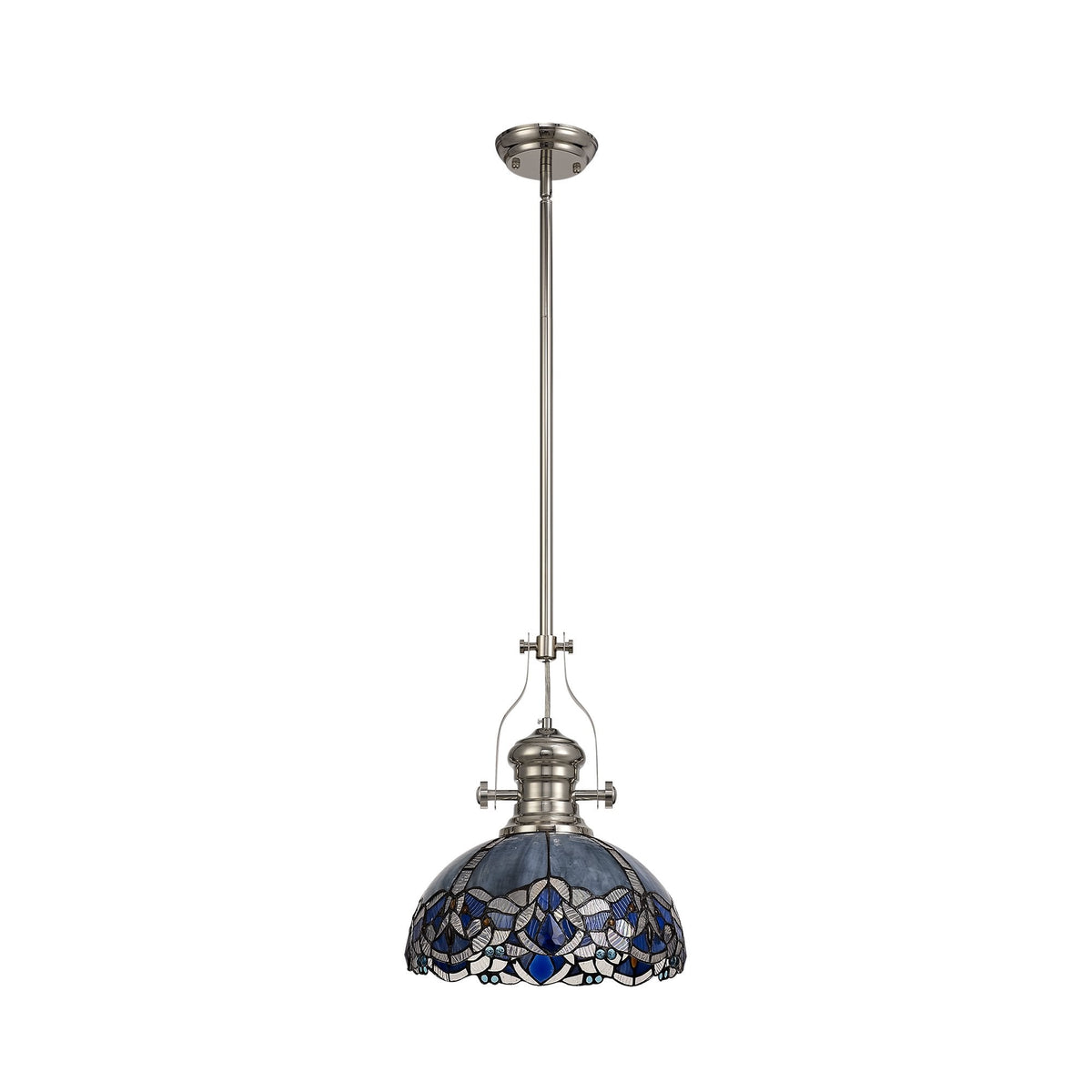 Fremington Polished Nickel Pendant with Blue Oakley Tiffany Shade