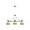 Fremington Postbridge 3 Light Linear Pendant with 30cm Tiffany Shades Antique Brass Green Cream Crystal