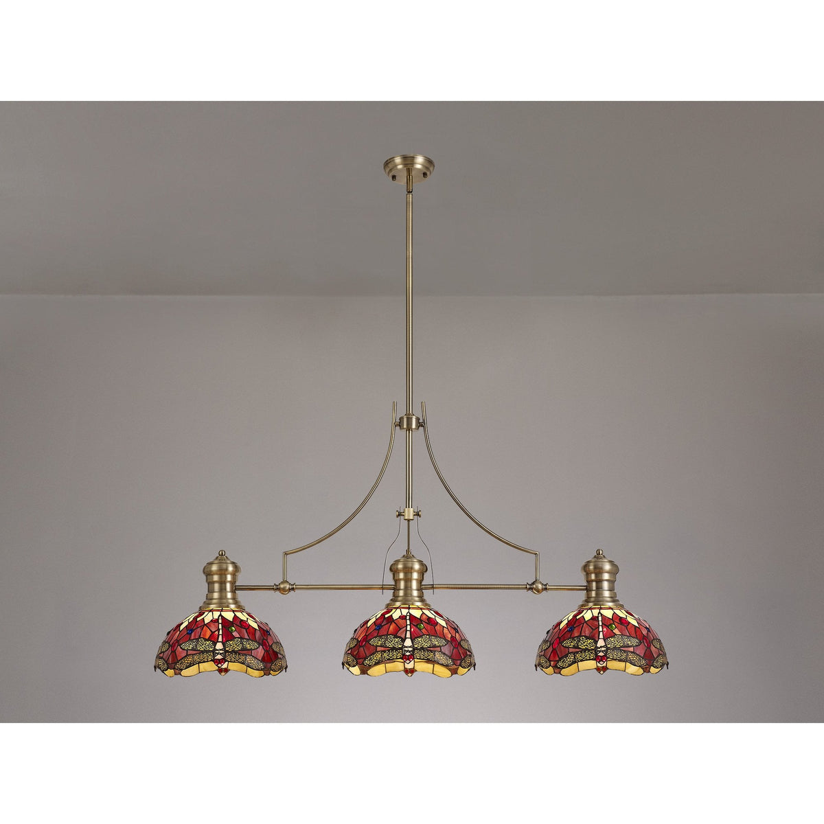 Fremington Antique Brass Linear Pendant with Pink & Purple Tiffany Shade