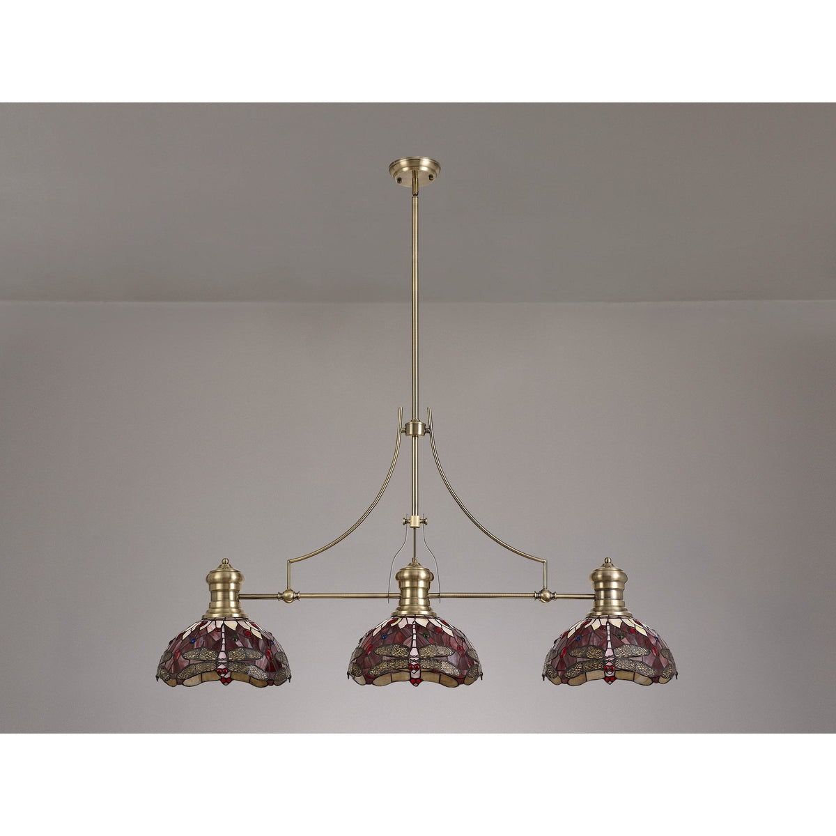 Fremington Antique Brass Linear Pendant with Pink & Purple Tiffany Shade