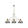 Fremington Antique Brass Linear Pendant with Blue Oakley Tiffany Shades
