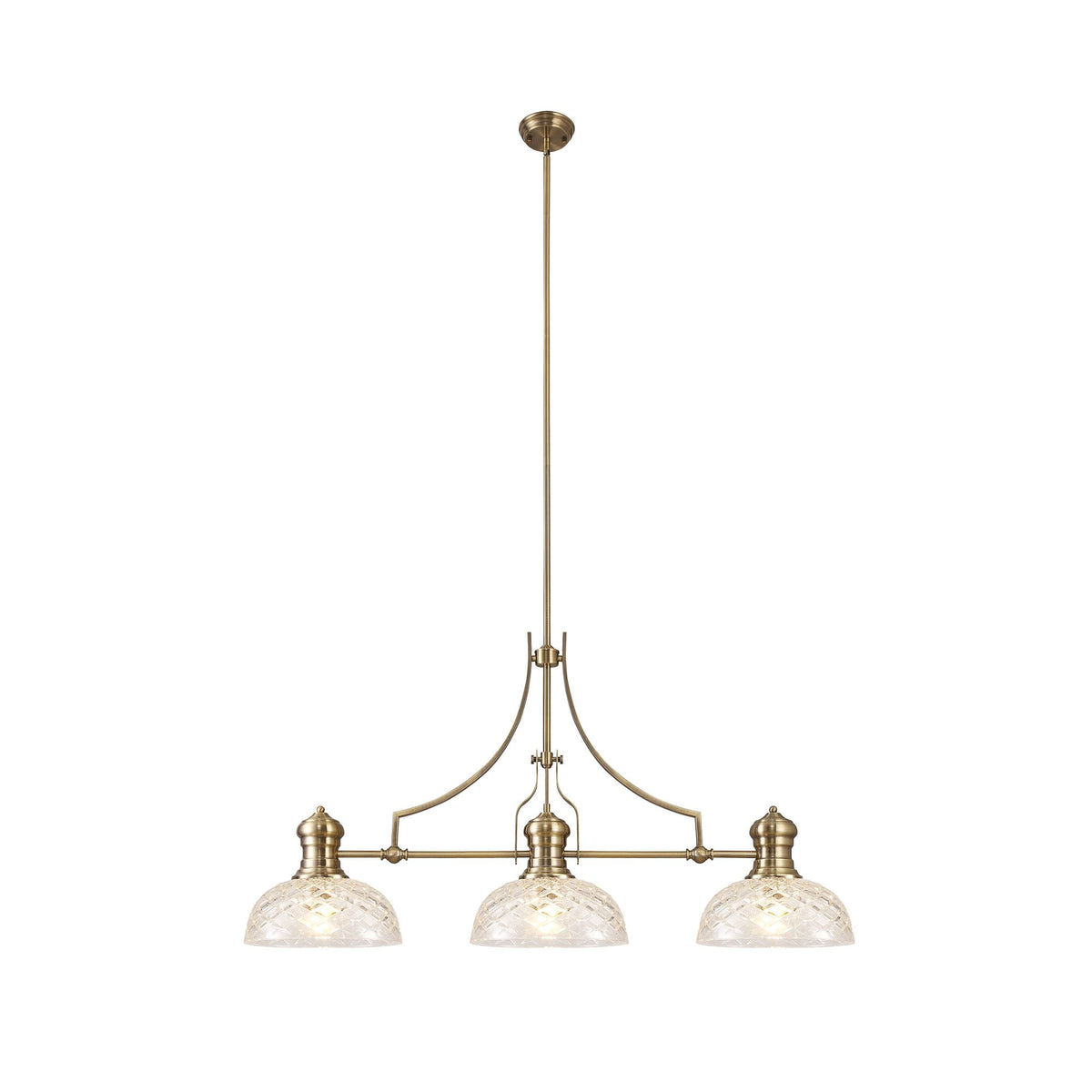 Fremington 3 Light Linear Pendant in Antique Brass With Clear Glass Shade