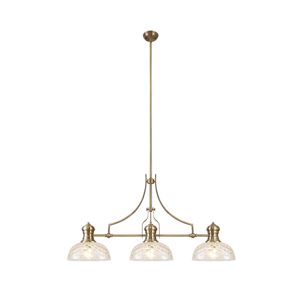 Fremington 3 Light Linear Pendant in Antique Brass With Clear Glass Shade