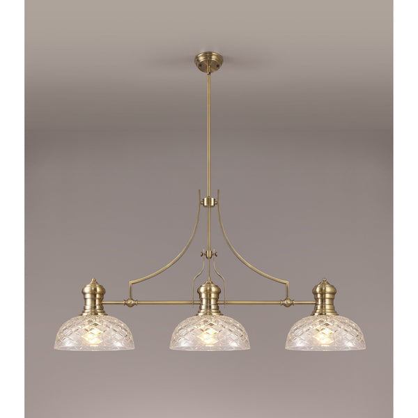Fremington 3 Light Linear Pendant in Antique Brass With Clear Glass Shade