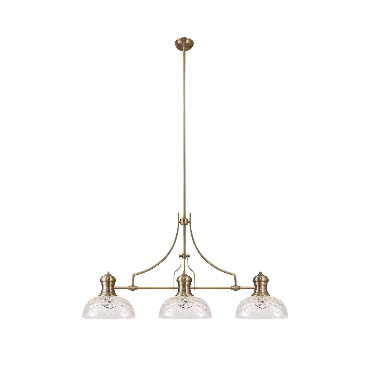 Fremington 3 Light Linear Pendant in Antique Brass With Clear Glass Shade