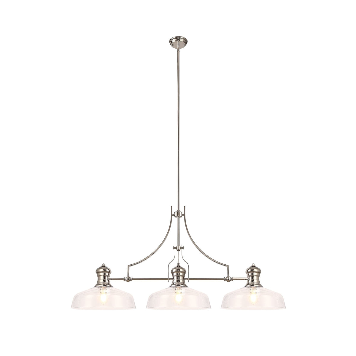 Fremington E27 Linear Pendant in Polished Nickel Finish with Large Flat Round Glass Shades