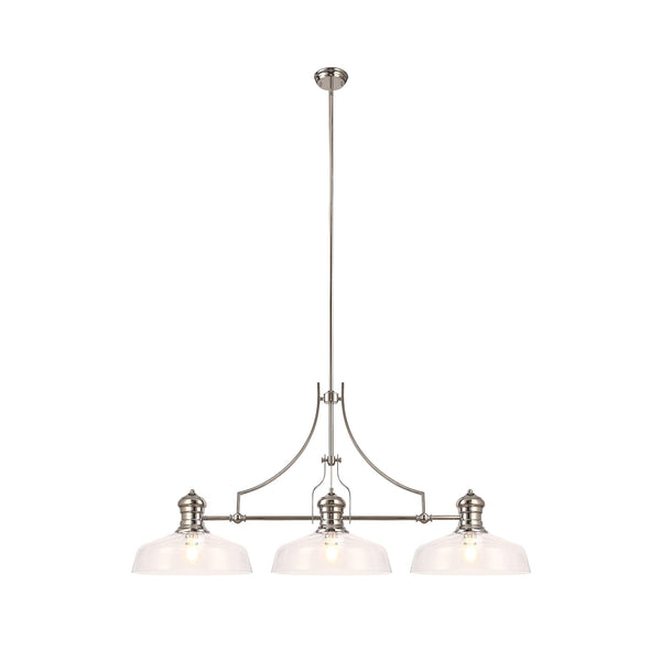 Fremington E27 Linear Pendant in Polished Nickel Finish with Large Flat Round Glass Shades