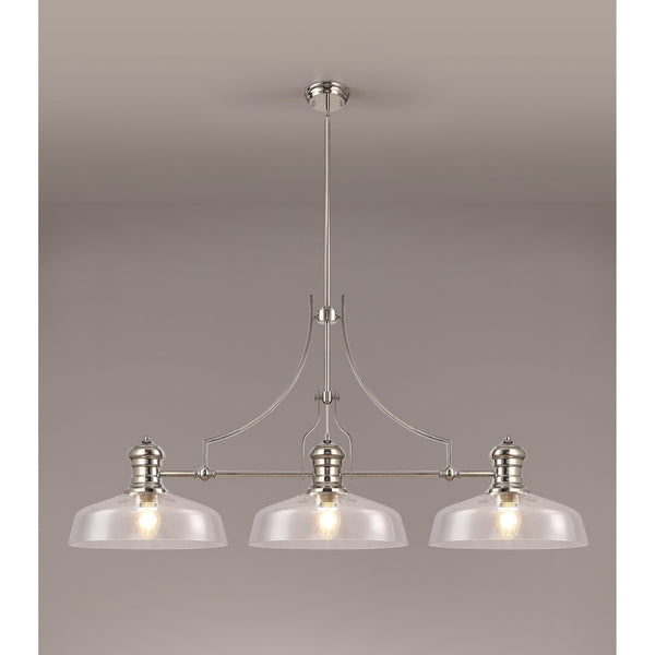 Fremington E27 Linear Pendant in Polished Nickel Finish with Large Flat Round Glass Shades