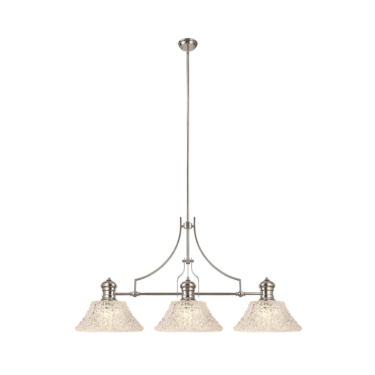 Fremington E27 Polished Nickel Linear Pendant With Large Patterned Round Shades