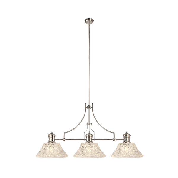 Fremington E27 Polished Nickel Linear Pendant With Large Patterned Round Shades