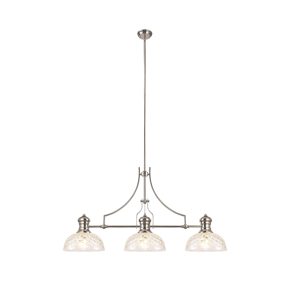 Fremington E27 Polished Nickel Linear Pendant With Flat Round Patterned Shades