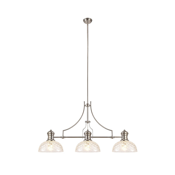 Fremington E27 Polished Nickel Linear Pendant With Flat Round Patterned Shades