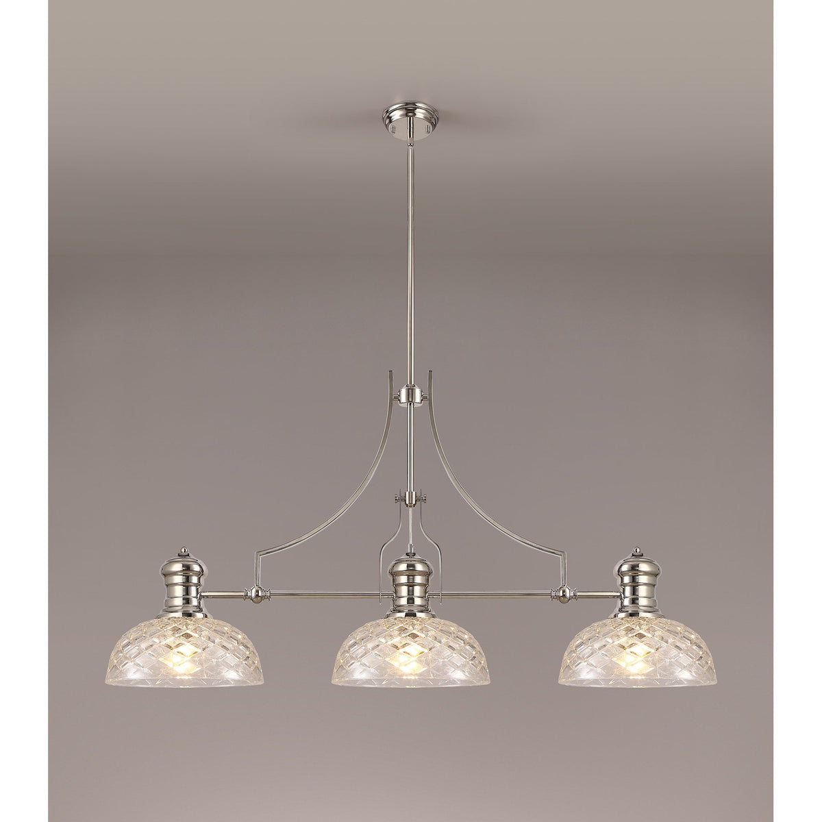 Fremington E27 Polished Nickel Linear Pendant With Flat Round Patterned Shades