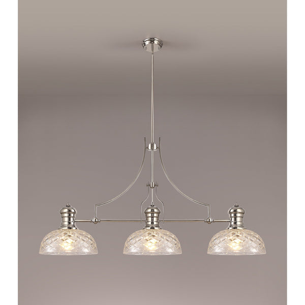 Fremington E27 Polished Nickel Linear Pendant With Flat Round Patterned Shades