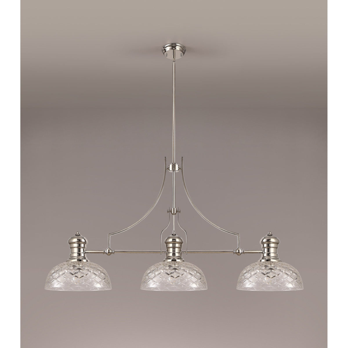 Fremington E27 Polished Nickel Linear Pendant With Flat Round Patterned Shades