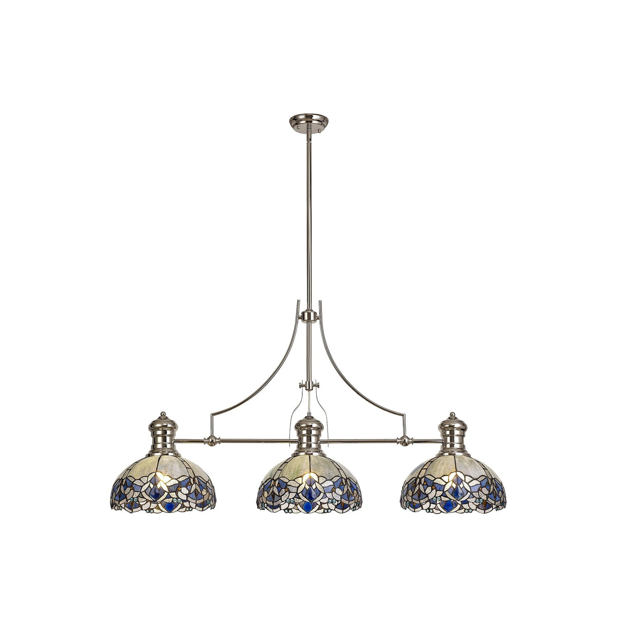 Fremington Polished Nickel Linear Pendant with Blue Oakley Tiffany Shades