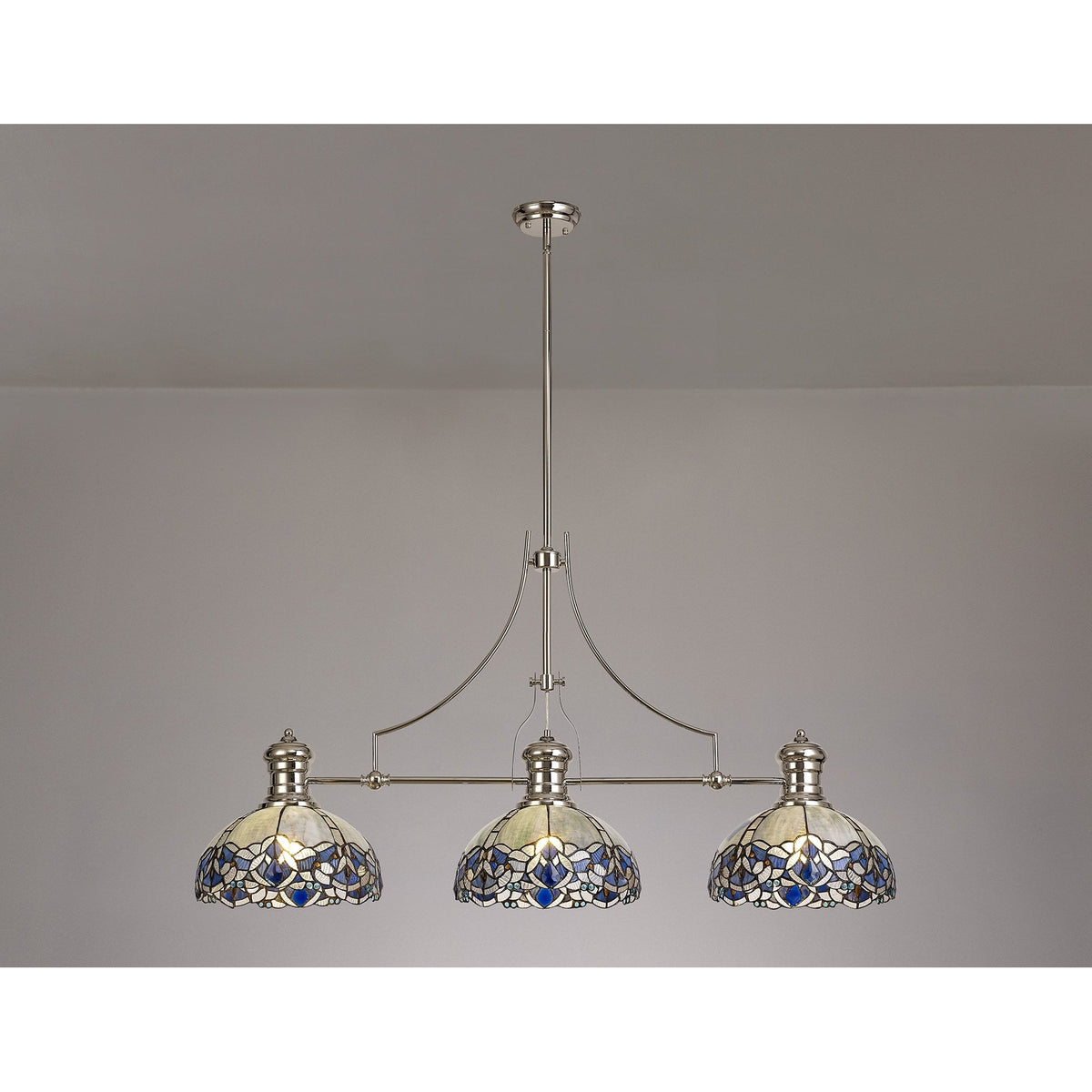 Fremington Polished Nickel Linear Pendant with Blue Oakley Tiffany Shades
