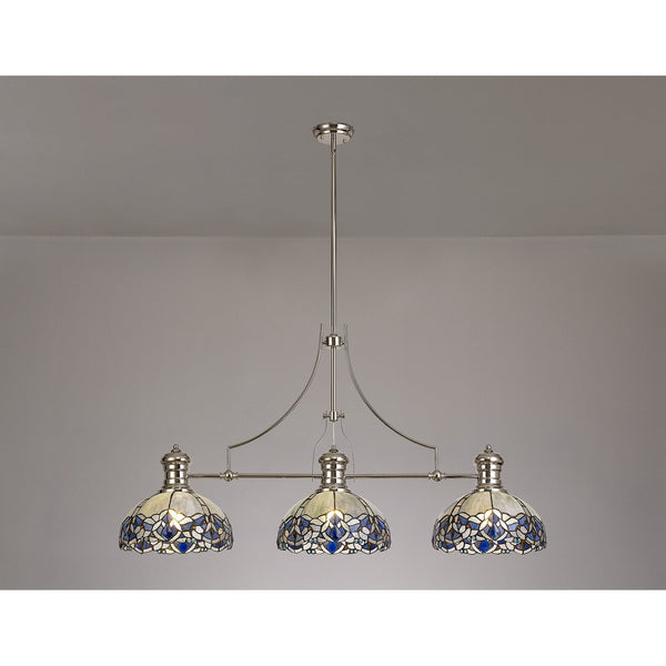 Fremington Polished Nickel Linear Pendant with Blue Oakley Tiffany Shades