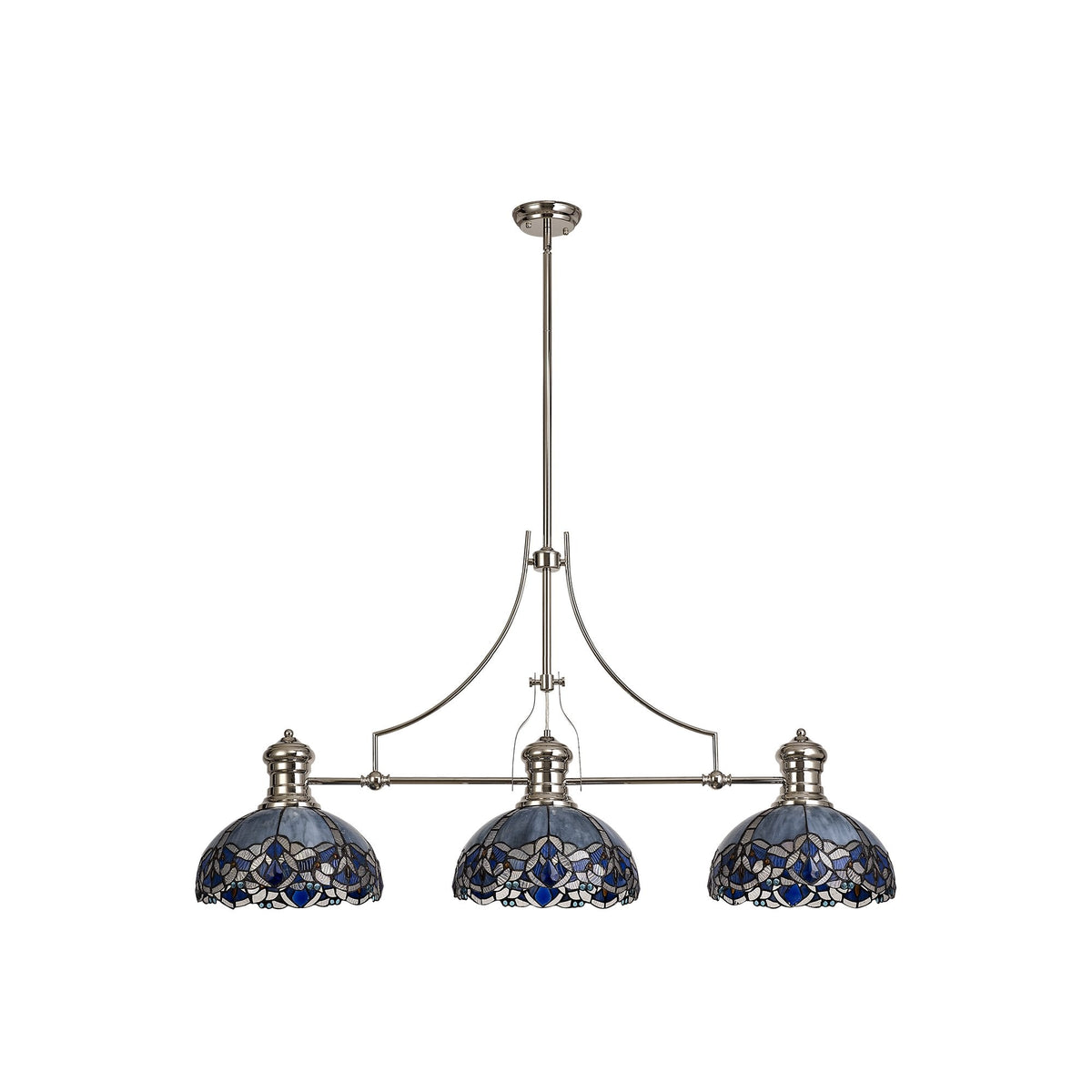 Fremington Polished Nickel Linear Pendant with Blue Oakley Tiffany Shades